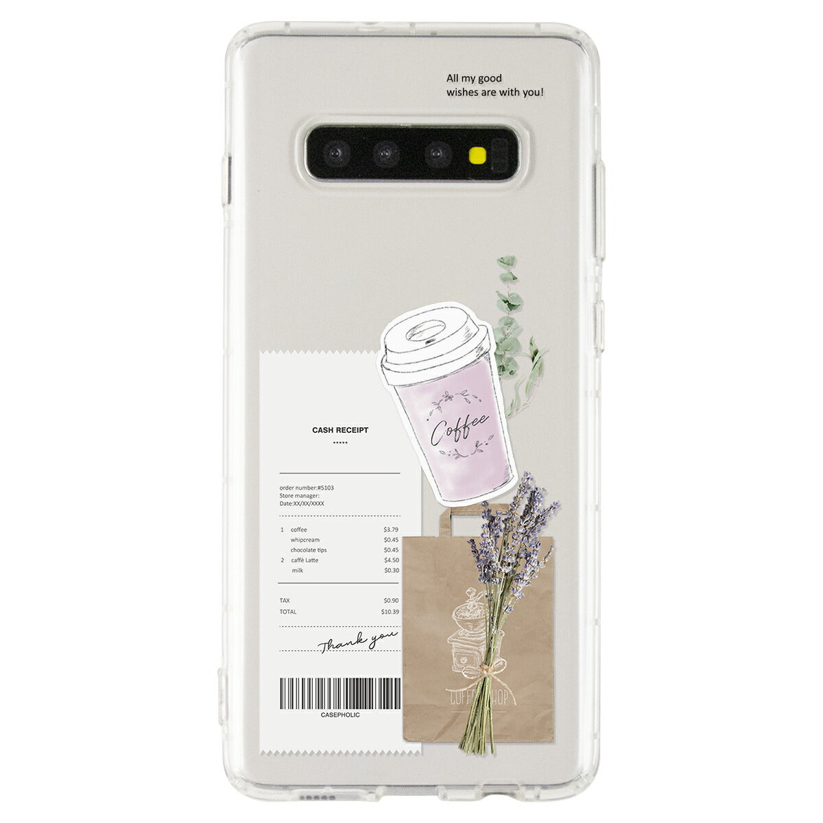 Galaxy 各機種 名入れ対応 カフェコラージュ柄 スマホケース