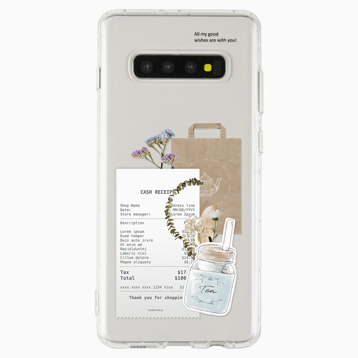 Galaxy 各機種 名入れ対応 カフェコラージュ柄 スマホケース
