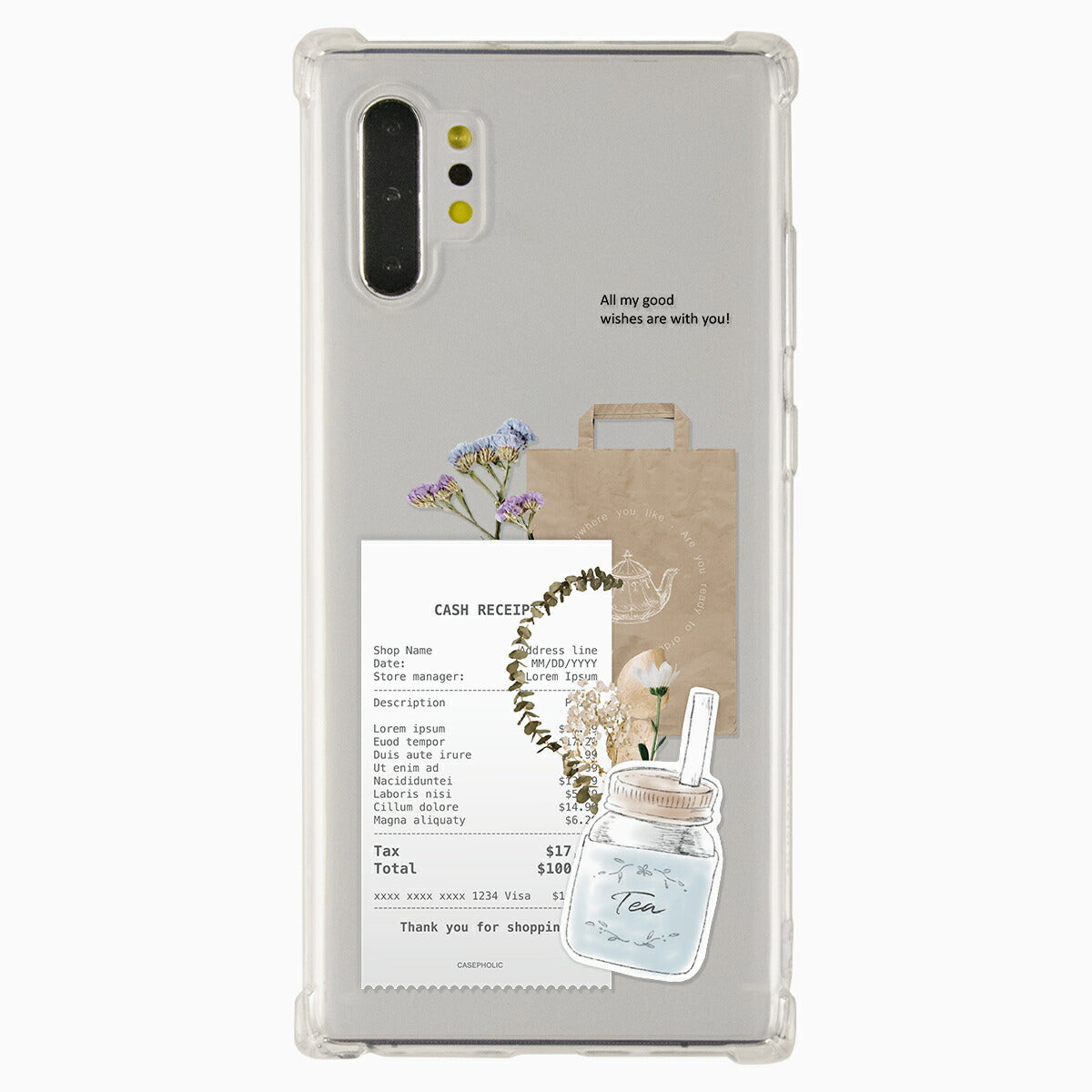 Galaxy 各機種 名入れ対応 カフェコラージュ柄 スマホケース