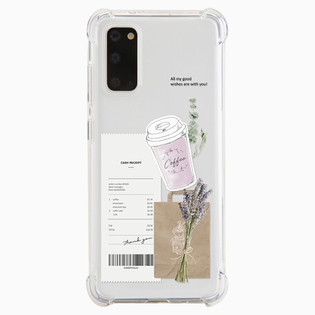 Galaxy 各機種 名入れ対応 カフェコラージュ柄 スマホケース