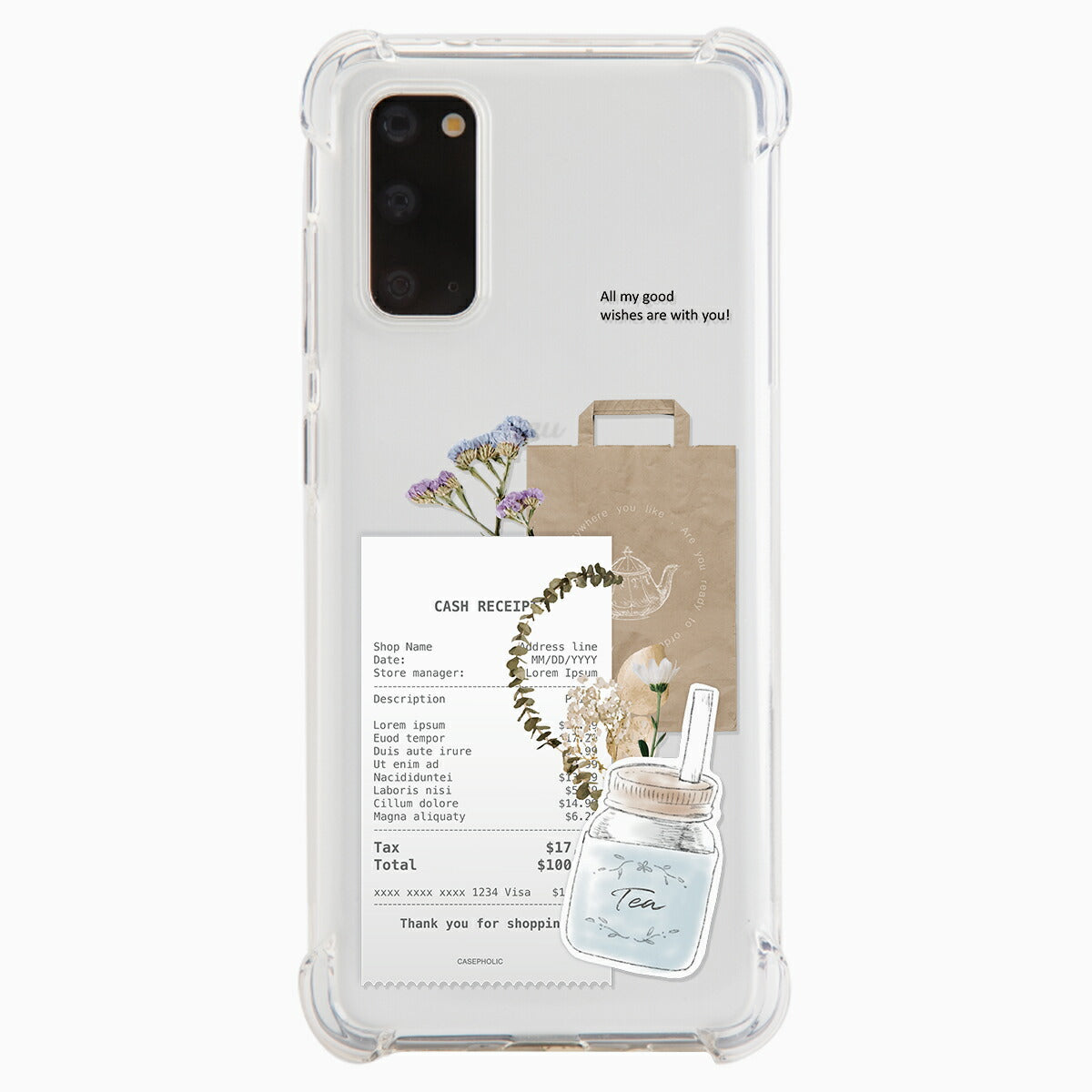 Galaxy 各機種 名入れ対応 カフェコラージュ柄 スマホケース