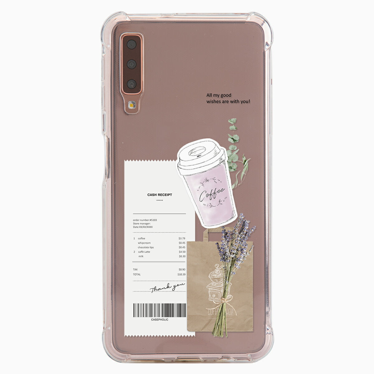 Galaxy 各機種 名入れ対応 カフェコラージュ柄 スマホケース