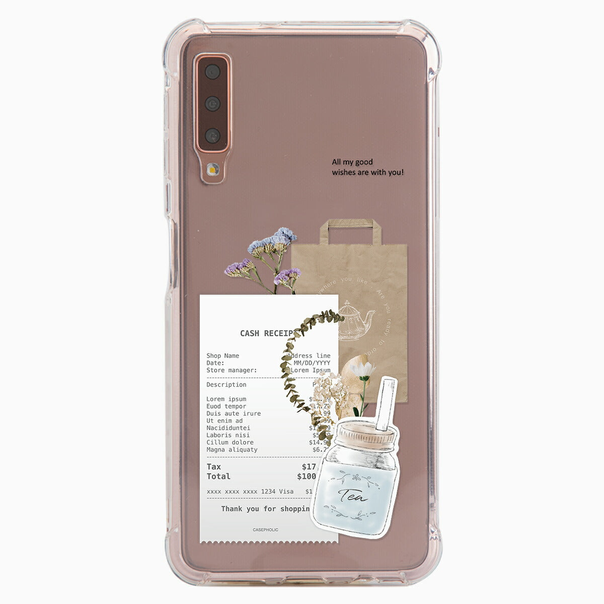 Galaxy 各機種 名入れ対応 カフェコラージュ柄 スマホケース