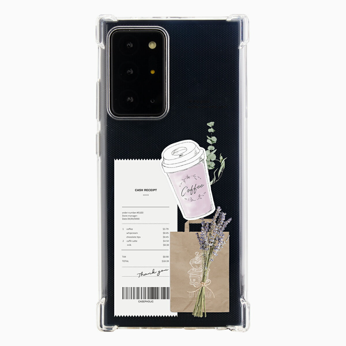 Galaxy 各機種 名入れ対応 カフェコラージュ柄 スマホケース