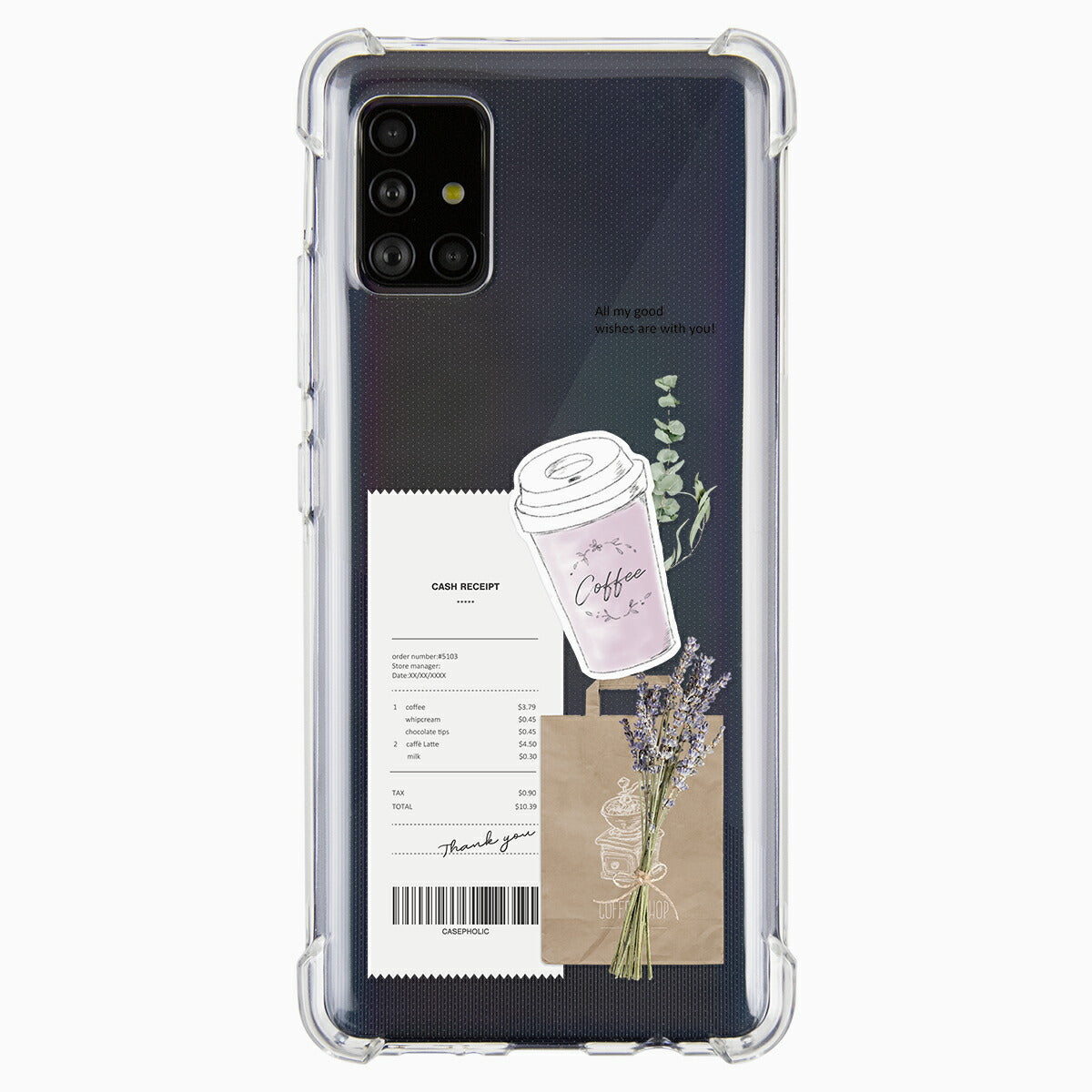 Galaxy 各機種 名入れ対応 カフェコラージュ柄 スマホケース