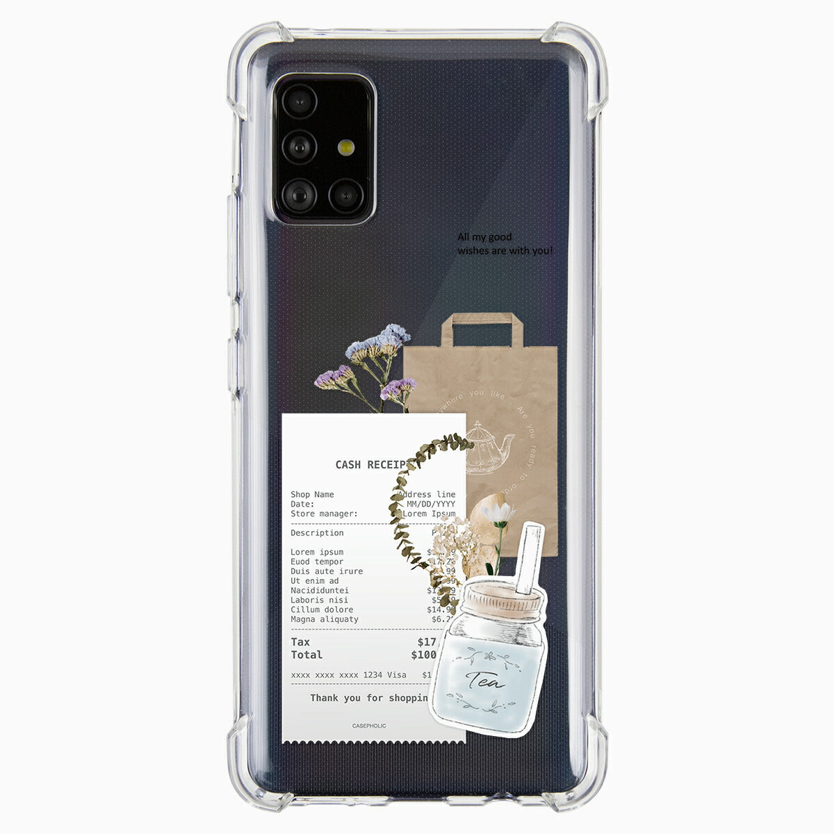 Galaxy 各機種 名入れ対応 カフェコラージュ柄 スマホケース
