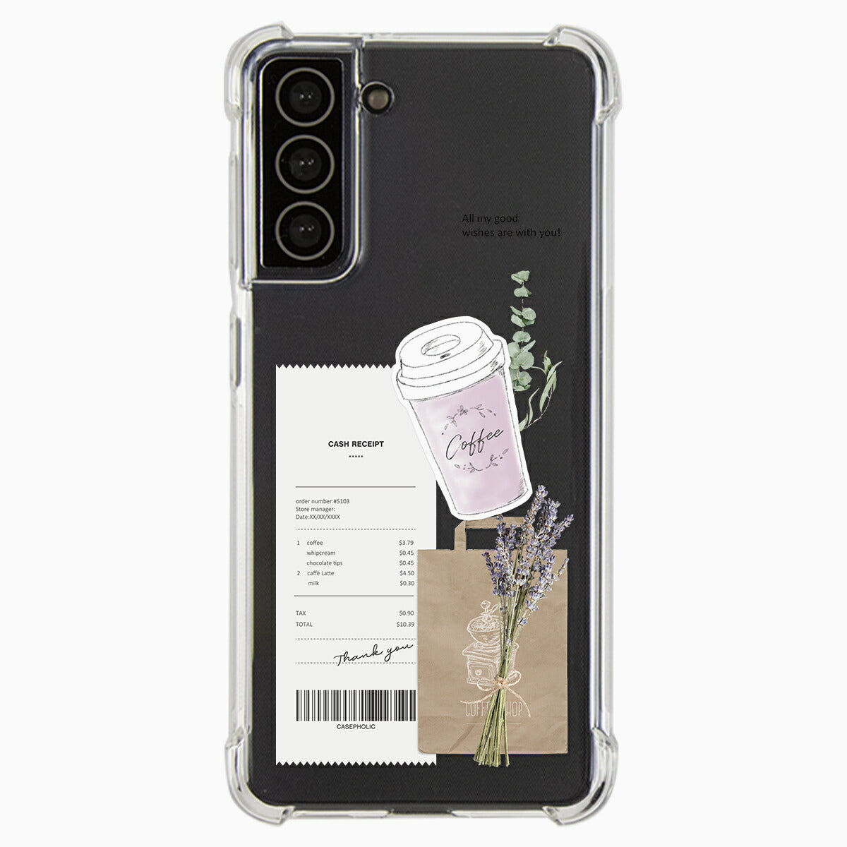 Galaxy 各機種 名入れ対応 カフェコラージュ柄 スマホケース