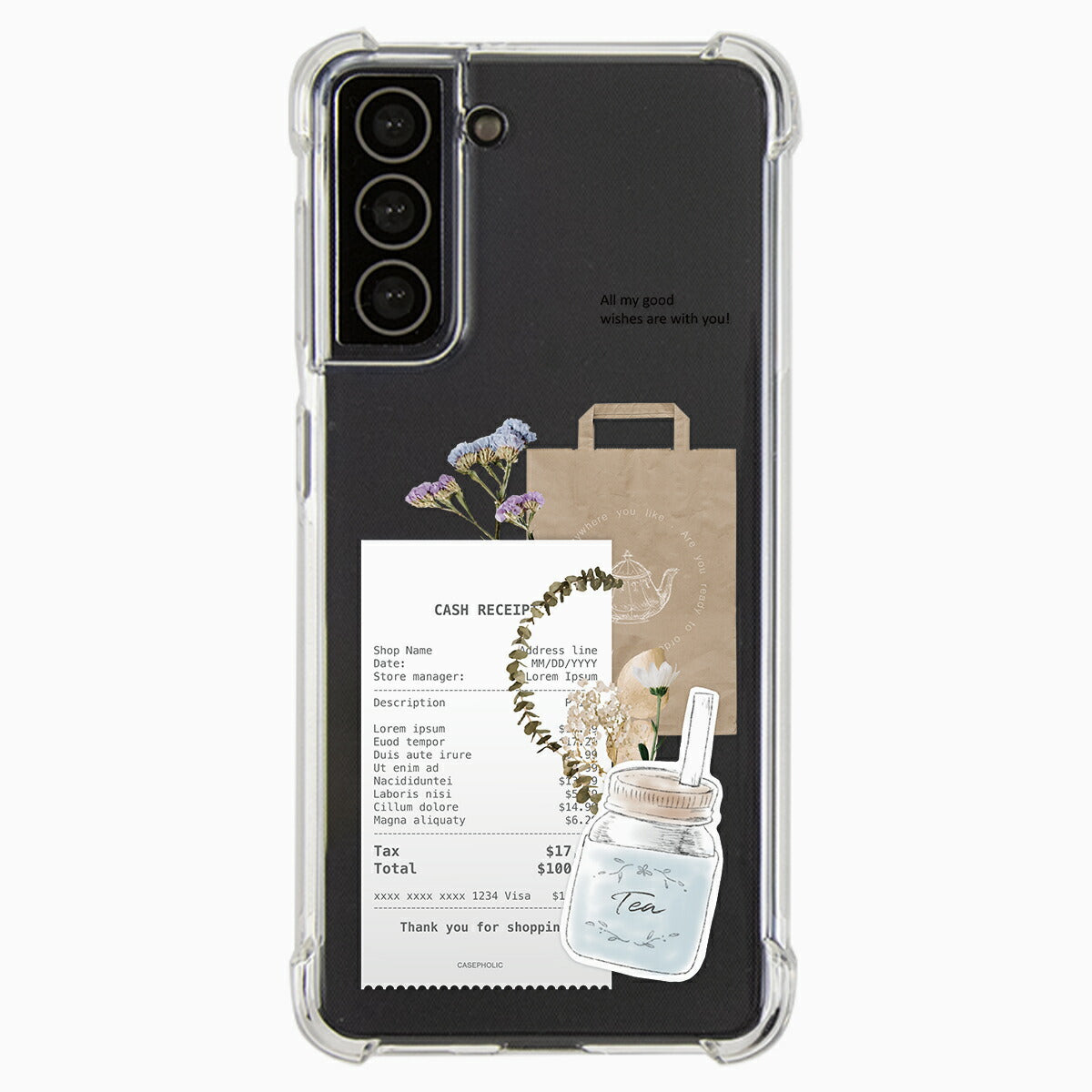 Galaxy 各機種 名入れ対応 カフェコラージュ柄 スマホケース