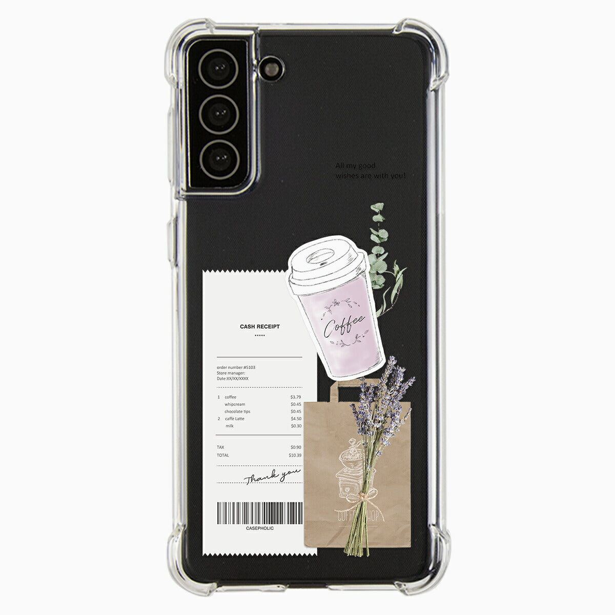 Galaxy 各機種 名入れ対応 カフェコラージュ柄 スマホケース