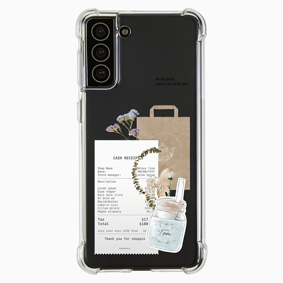 Galaxy 各機種 名入れ対応 カフェコラージュ柄 スマホケース