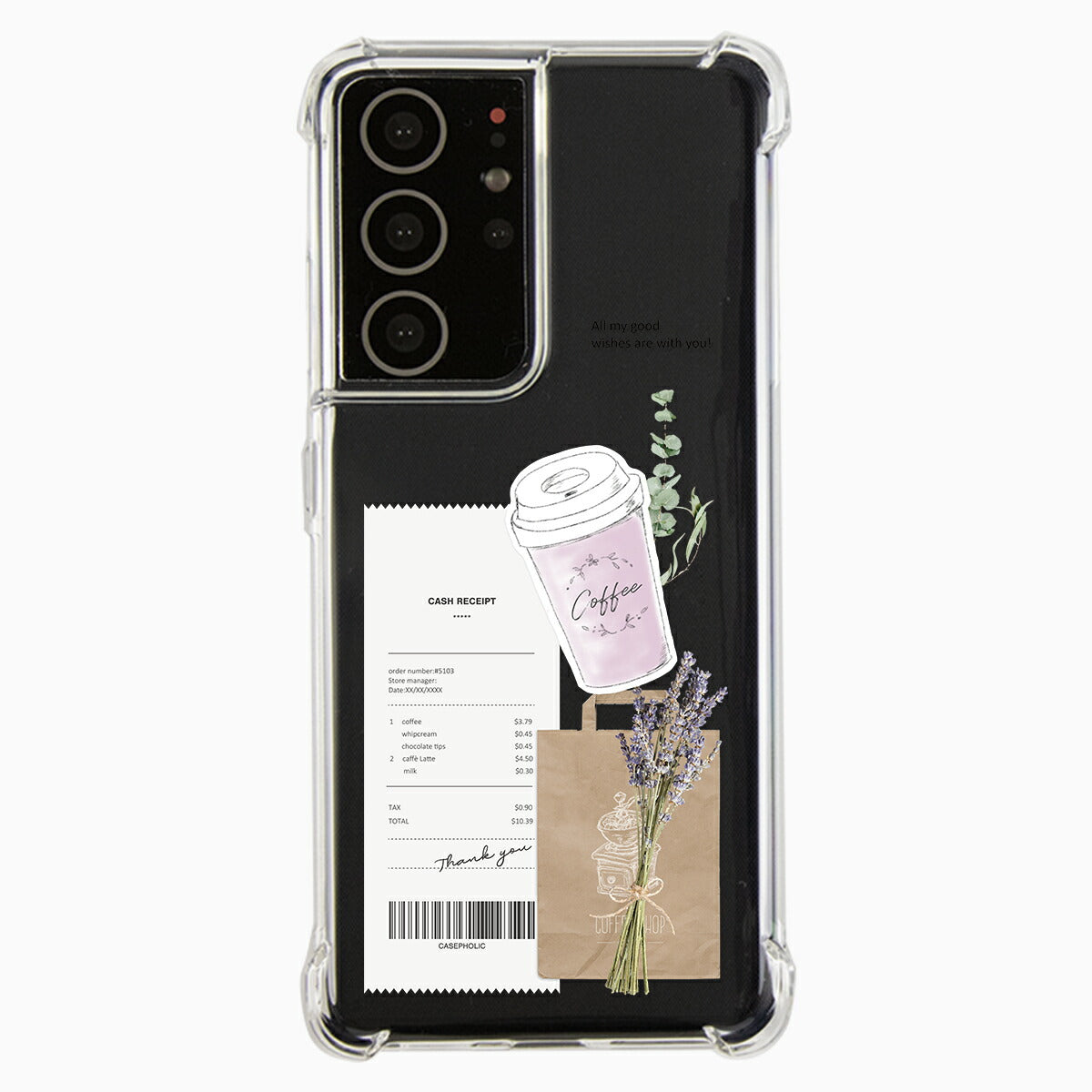 Galaxy 各機種 名入れ対応 カフェコラージュ柄 スマホケース