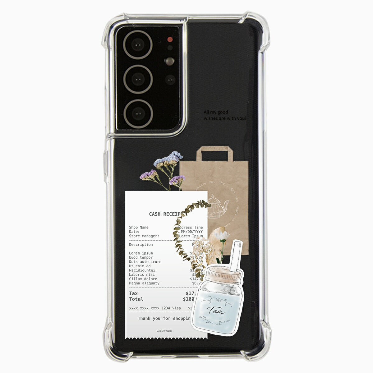 Galaxy 各機種 名入れ対応 カフェコラージュ柄 スマホケース