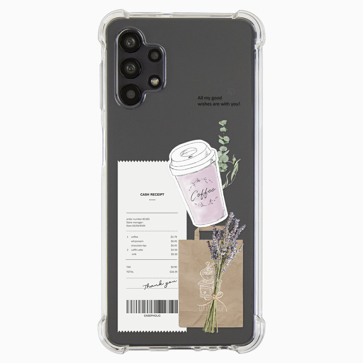Galaxy 各機種 名入れ対応 カフェコラージュ柄 スマホケース