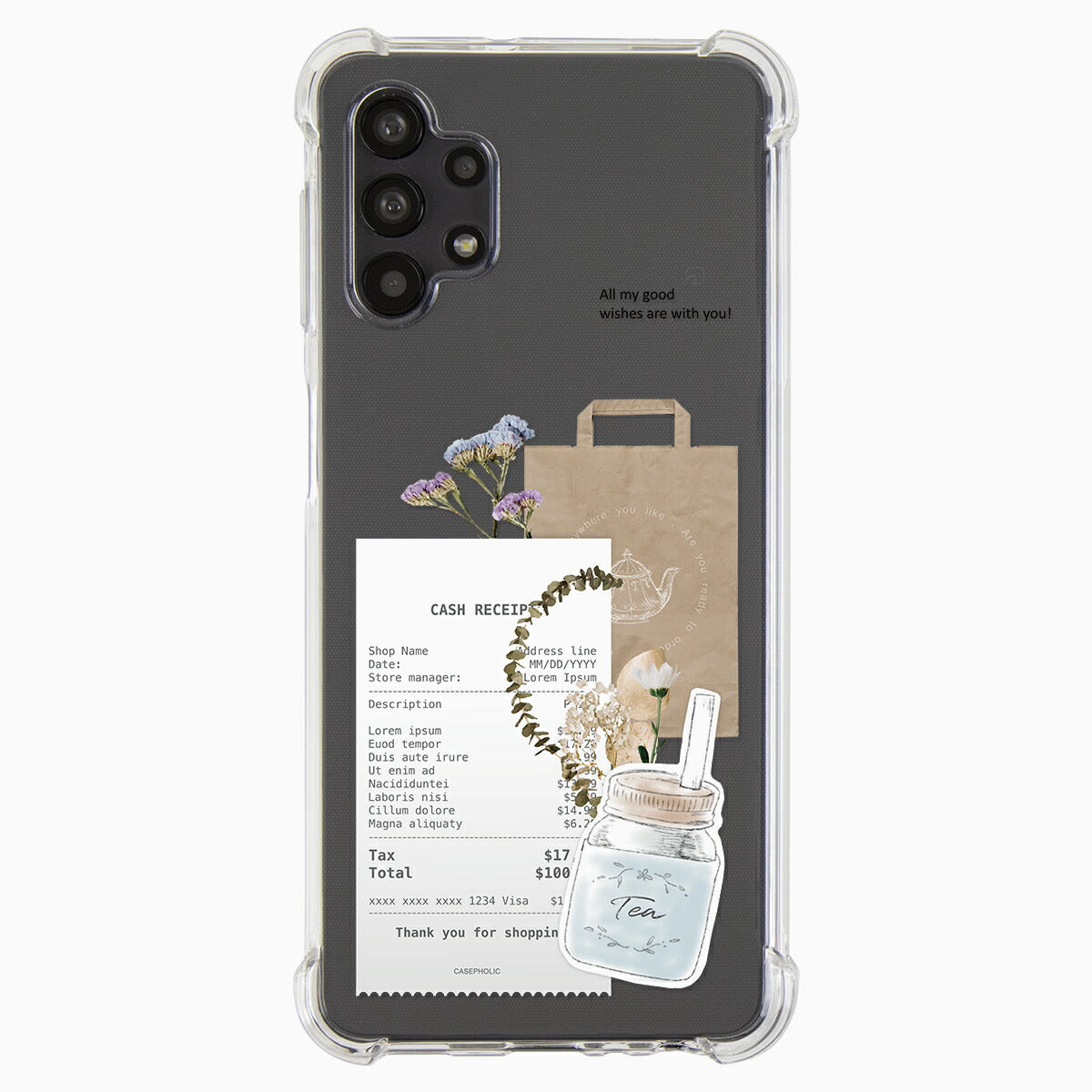 Galaxy 各機種 名入れ対応 カフェコラージュ柄 スマホケース