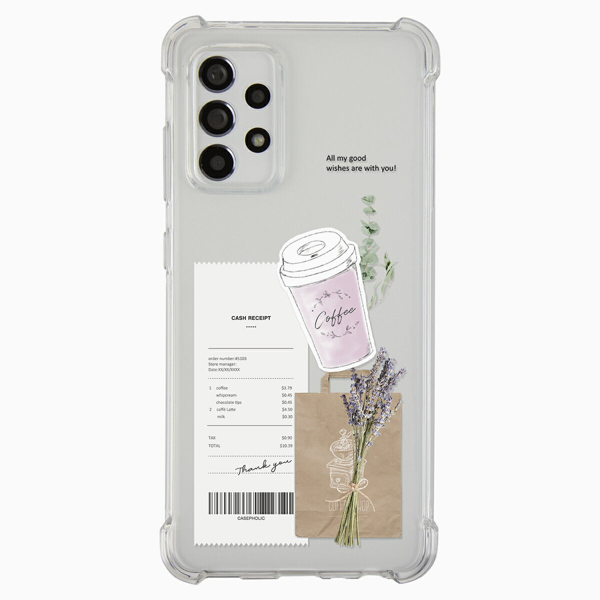 Galaxy 各機種 名入れ対応 カフェコラージュ柄 スマホケース