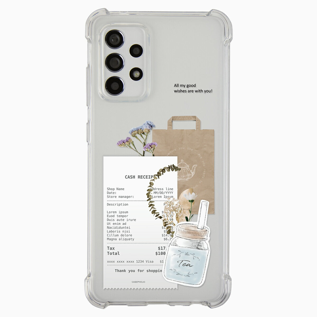 Galaxy 各機種 名入れ対応 カフェコラージュ柄 スマホケース
