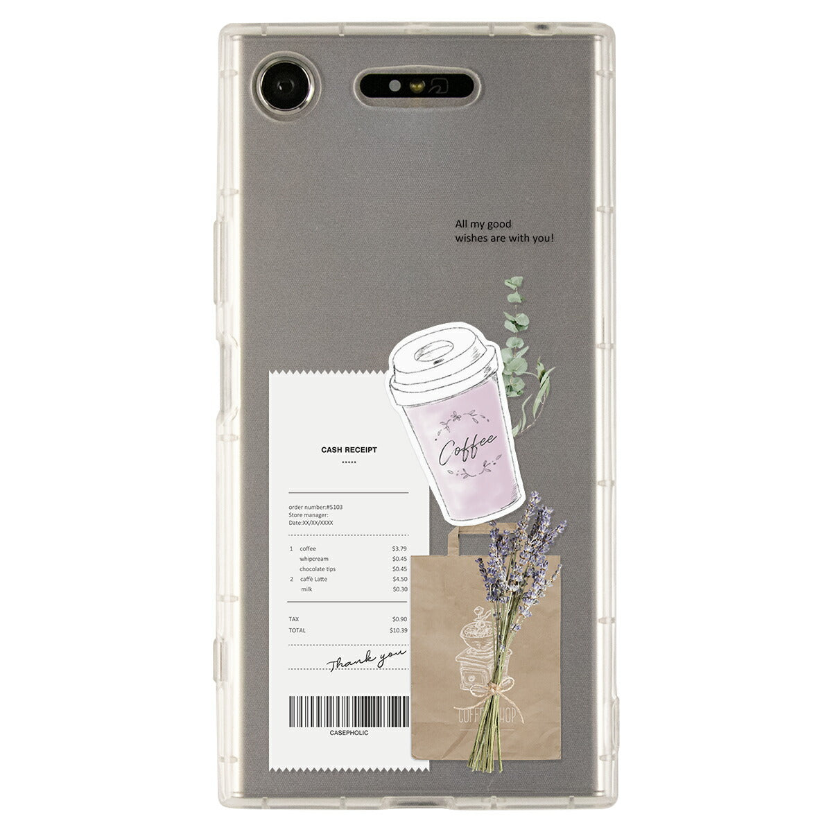 Xperia 各機種対応 名入れ カフェコラージュ柄 スマホケース