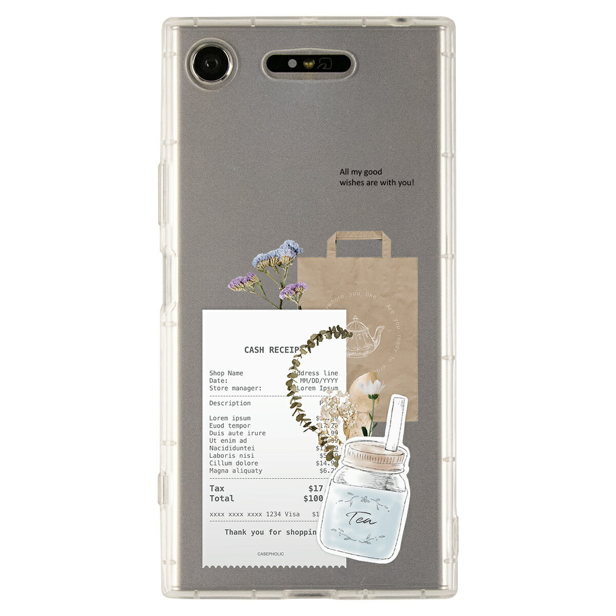 Xperia 各機種対応 名入れ カフェコラージュ柄 スマホケース