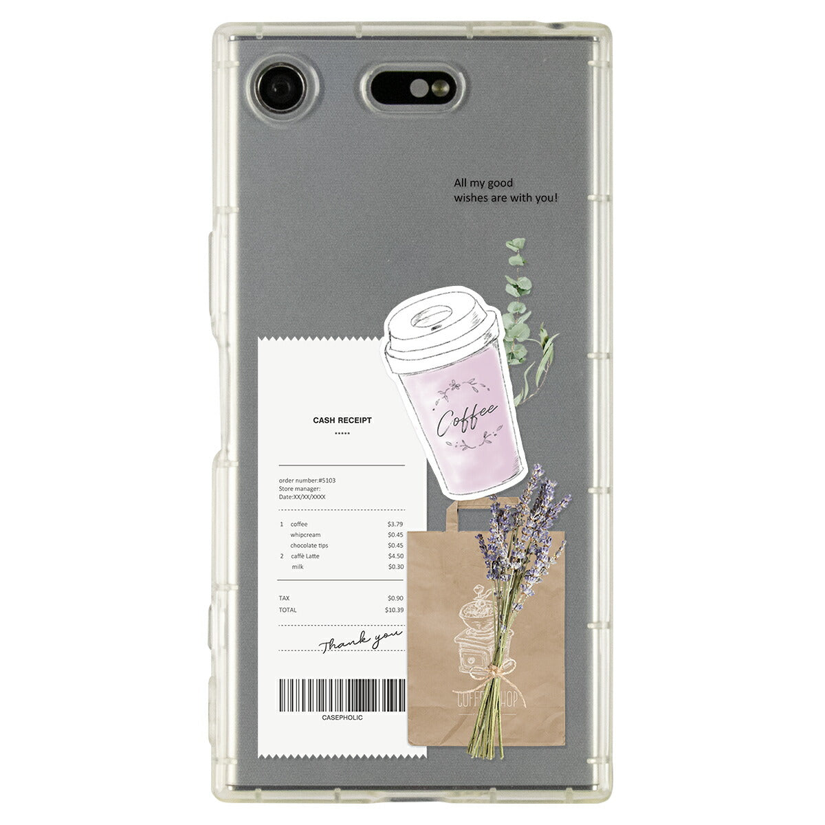 Xperia 各機種対応 名入れ カフェコラージュ柄 スマホケース