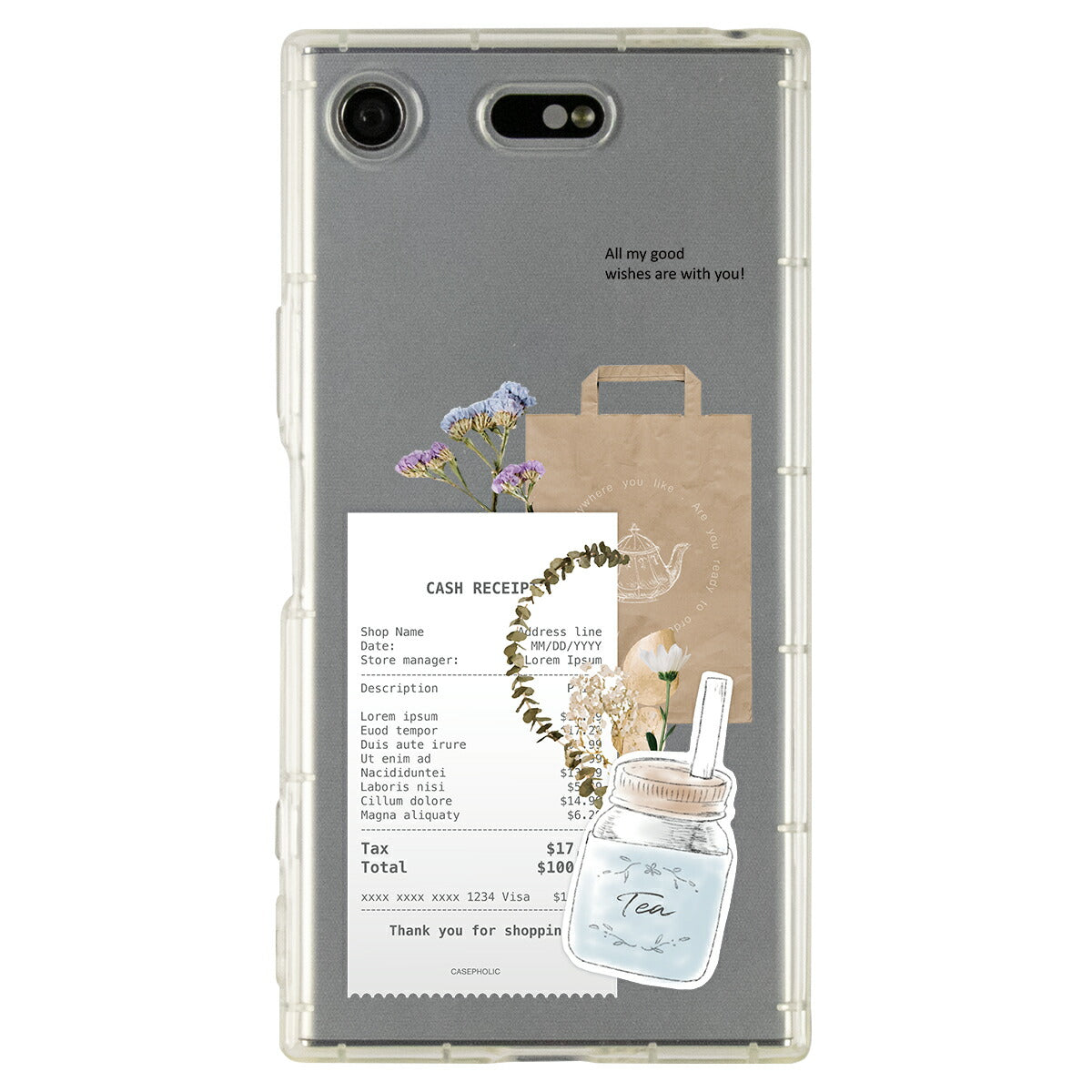 Xperia 各機種対応 名入れ カフェコラージュ柄 スマホケース