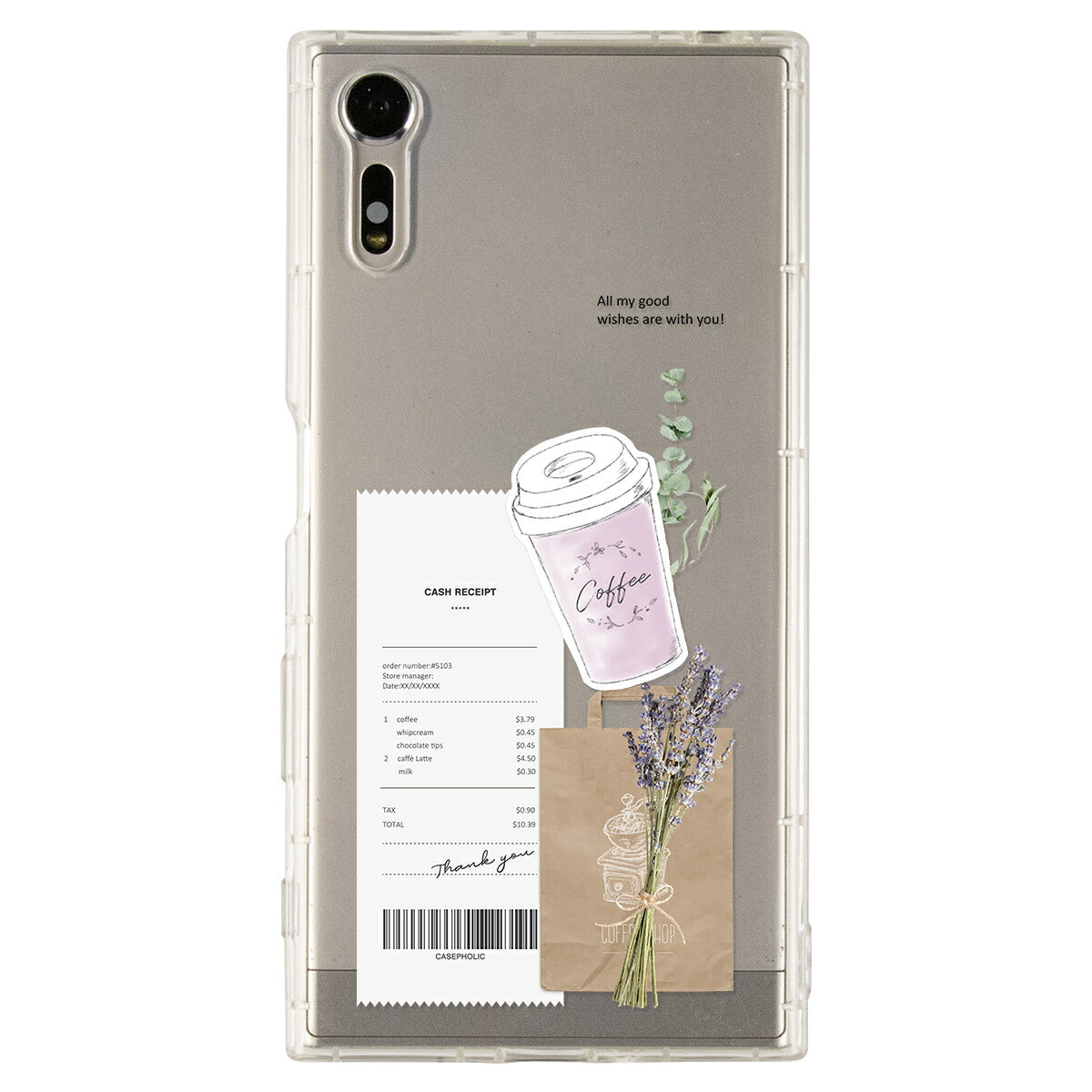 Xperia 各機種対応 名入れ カフェコラージュ柄 スマホケース