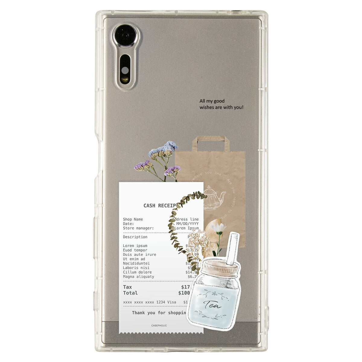 Xperia 各機種対応 名入れ カフェコラージュ柄 スマホケース