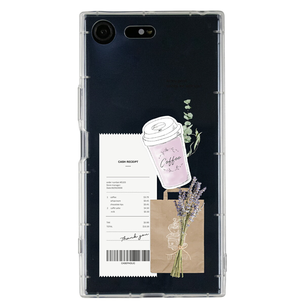 Xperia 各機種対応 名入れ カフェコラージュ柄 スマホケース