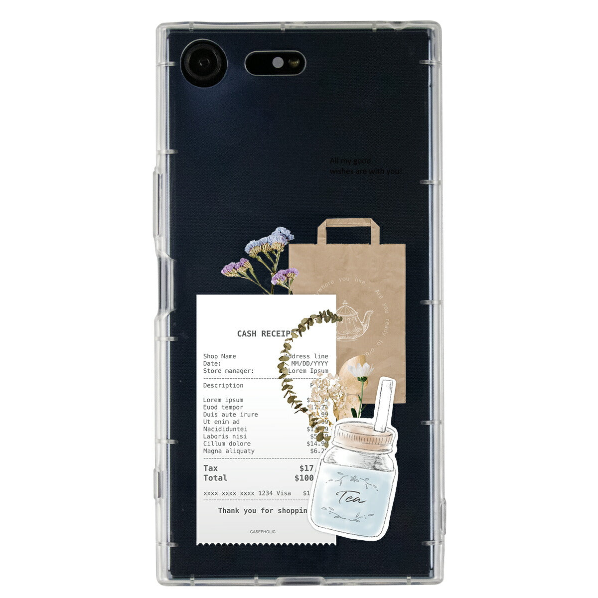 Xperia 各機種対応 名入れ カフェコラージュ柄 スマホケース