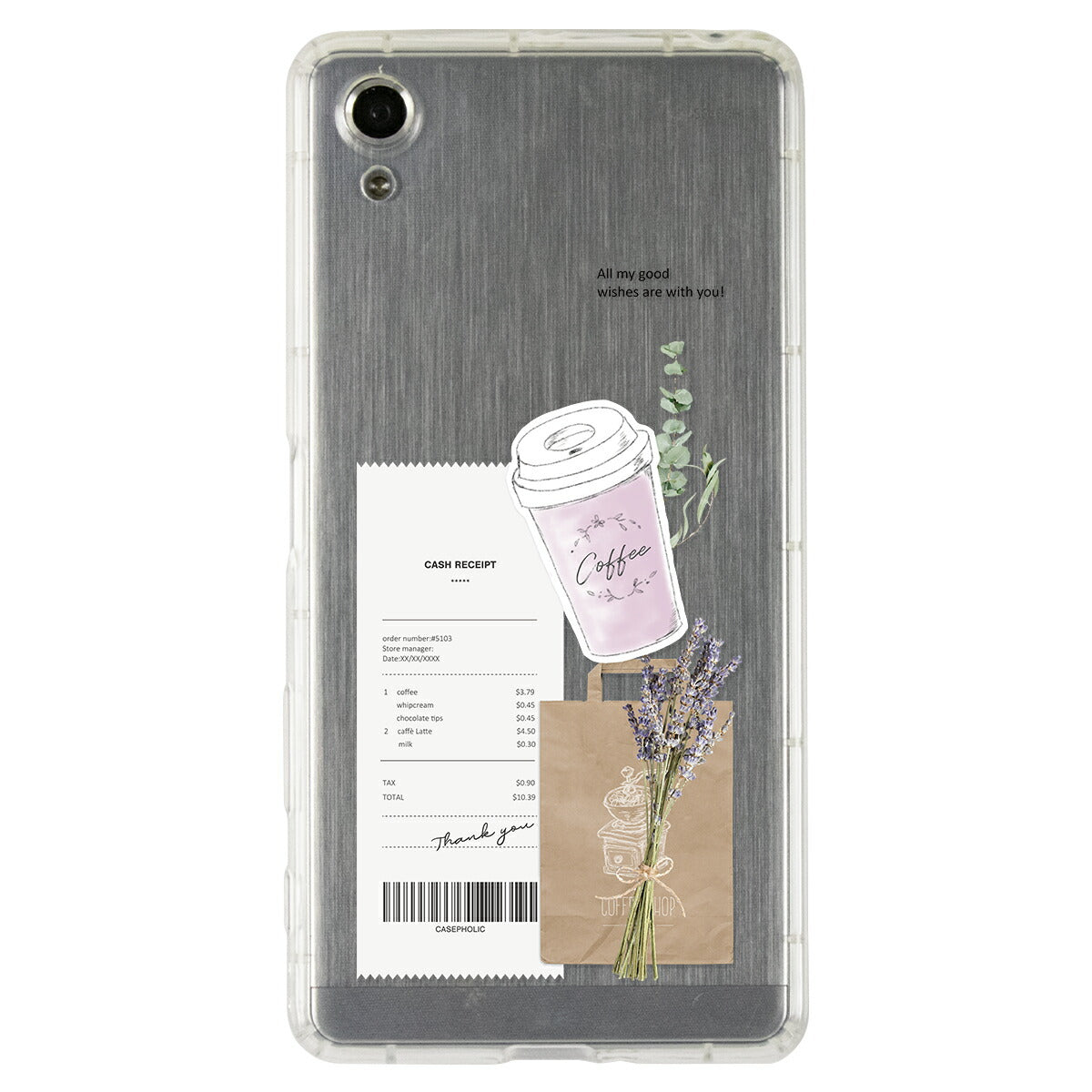 Xperia 各機種対応 名入れ カフェコラージュ柄 スマホケース