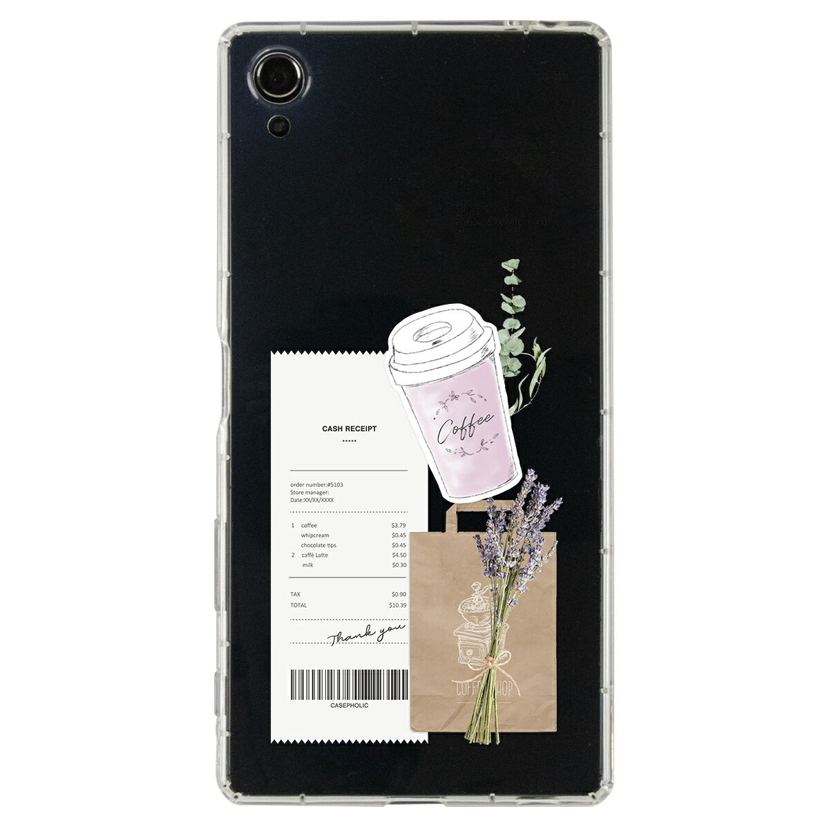 Xperia 各機種対応 名入れ カフェコラージュ柄 スマホケース