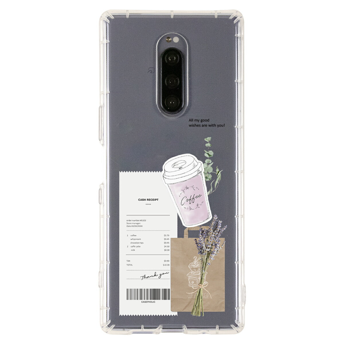 Xperia 各機種対応 名入れ カフェコラージュ柄 スマホケース