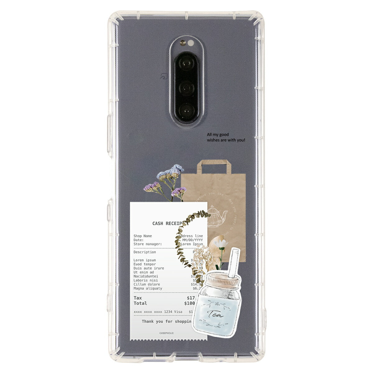 Xperia 各機種対応 名入れ カフェコラージュ柄 スマホケース