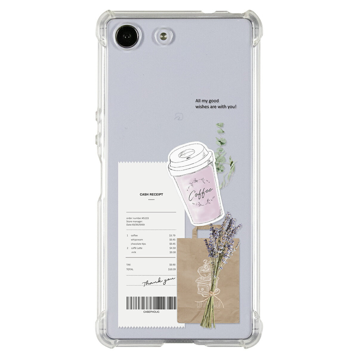 Xperia 各機種対応 名入れ カフェコラージュ柄 スマホケース