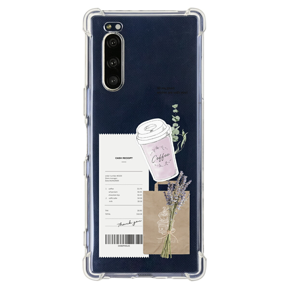 Xperia 各機種対応 名入れ カフェコラージュ柄 スマホケース