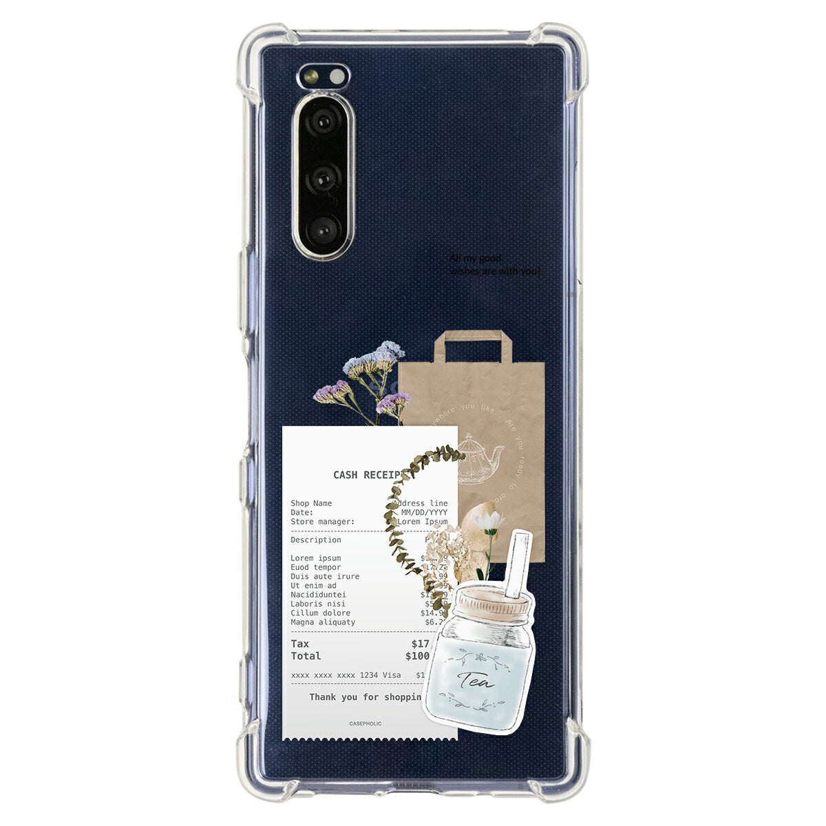Xperia 各機種対応 名入れ カフェコラージュ柄 スマホケース