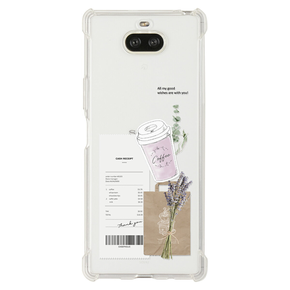 Xperia 各機種対応 名入れ カフェコラージュ柄 スマホケース