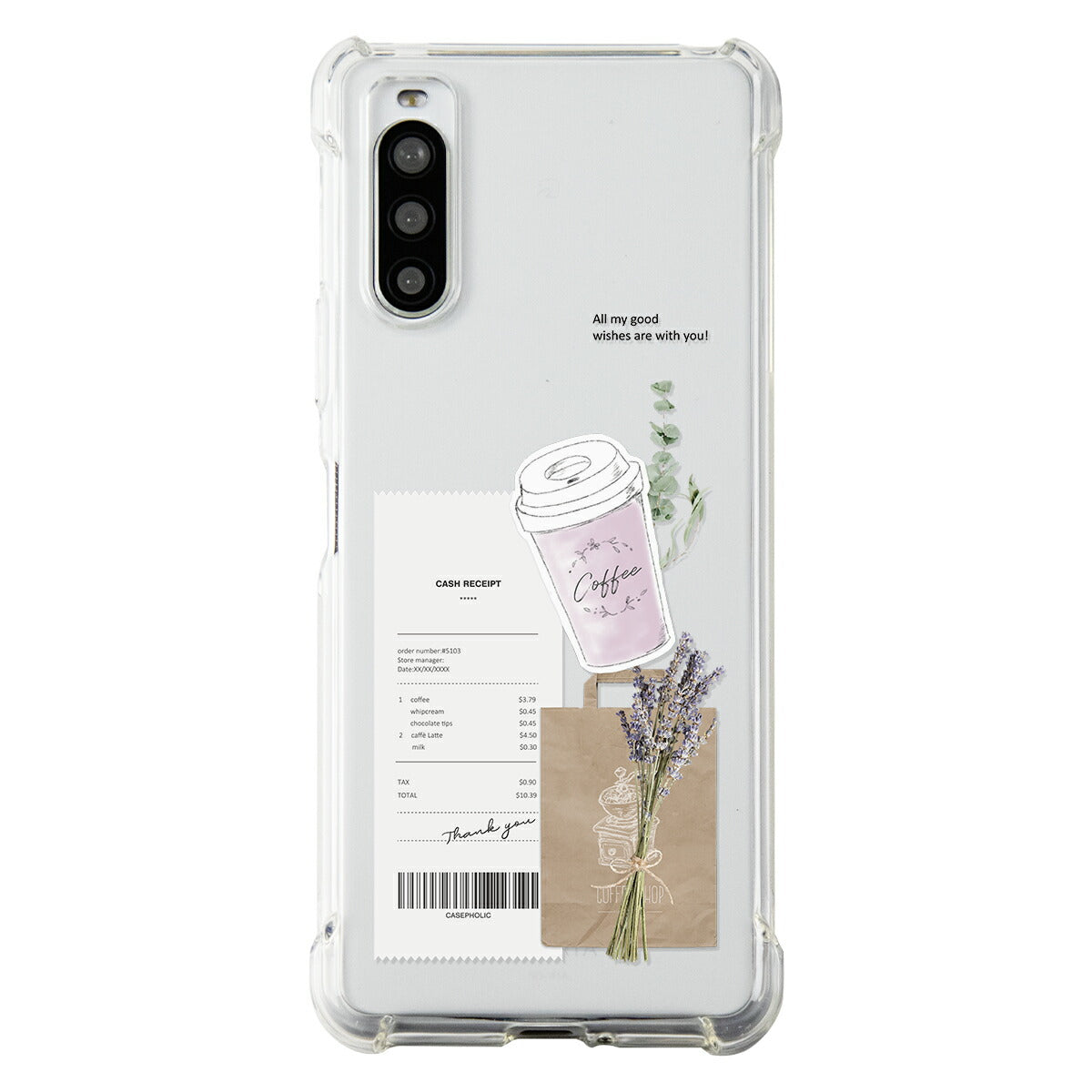 Xperia 各機種対応 名入れ カフェコラージュ柄 スマホケース