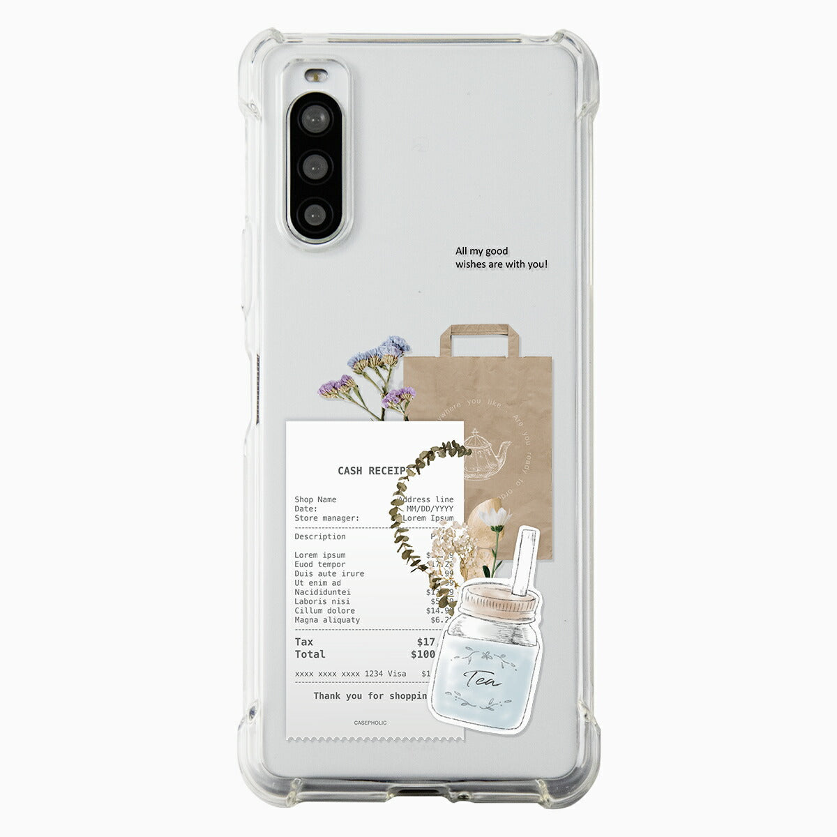 Xperia 各機種対応 名入れ カフェコラージュ柄 スマホケース