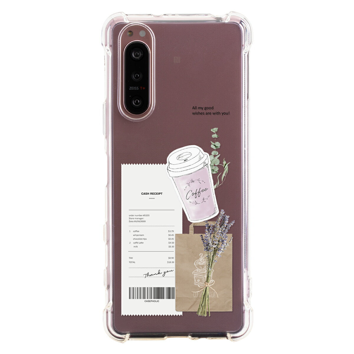Xperia 各機種対応 名入れ カフェコラージュ柄 スマホケース