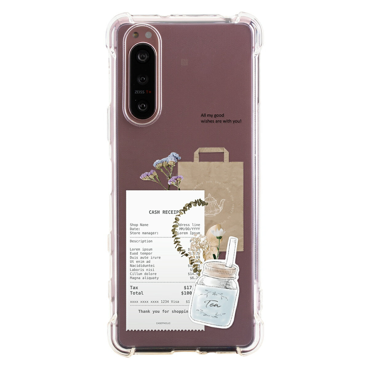 Xperia 各機種対応 名入れ カフェコラージュ柄 スマホケース