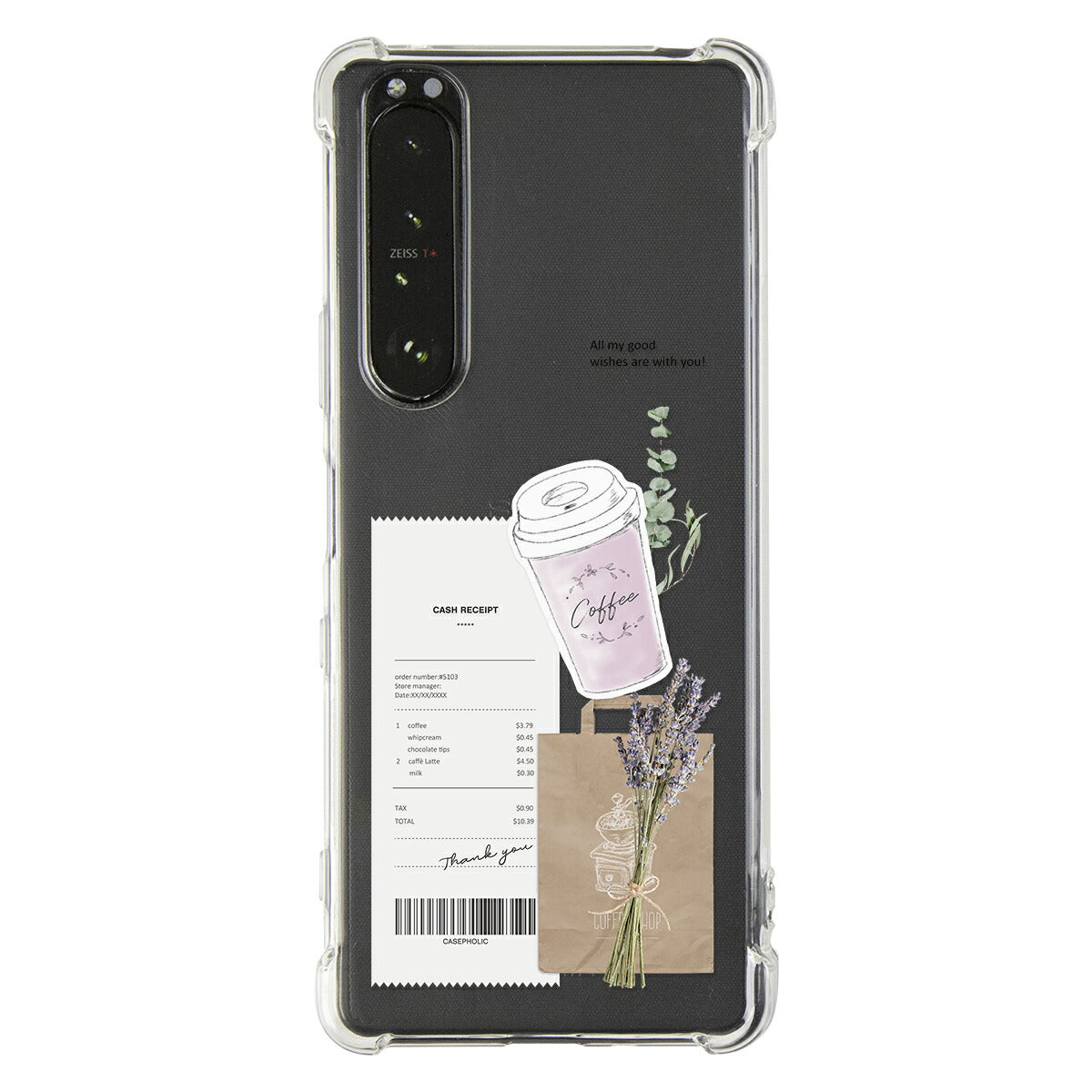 Xperia 各機種対応 名入れ カフェコラージュ柄 スマホケース