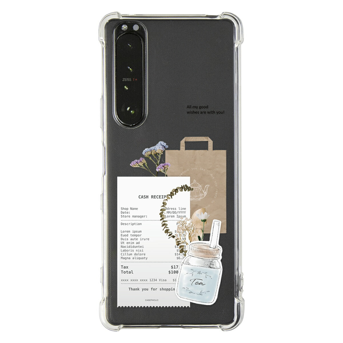 Xperia 各機種対応 名入れ カフェコラージュ柄 スマホケース
