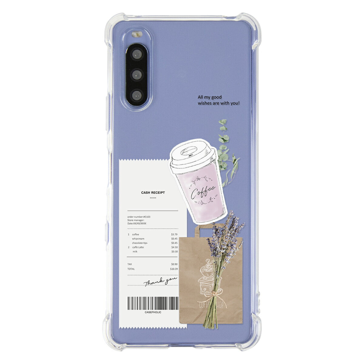 Xperia 各機種対応 名入れ カフェコラージュ柄 スマホケース