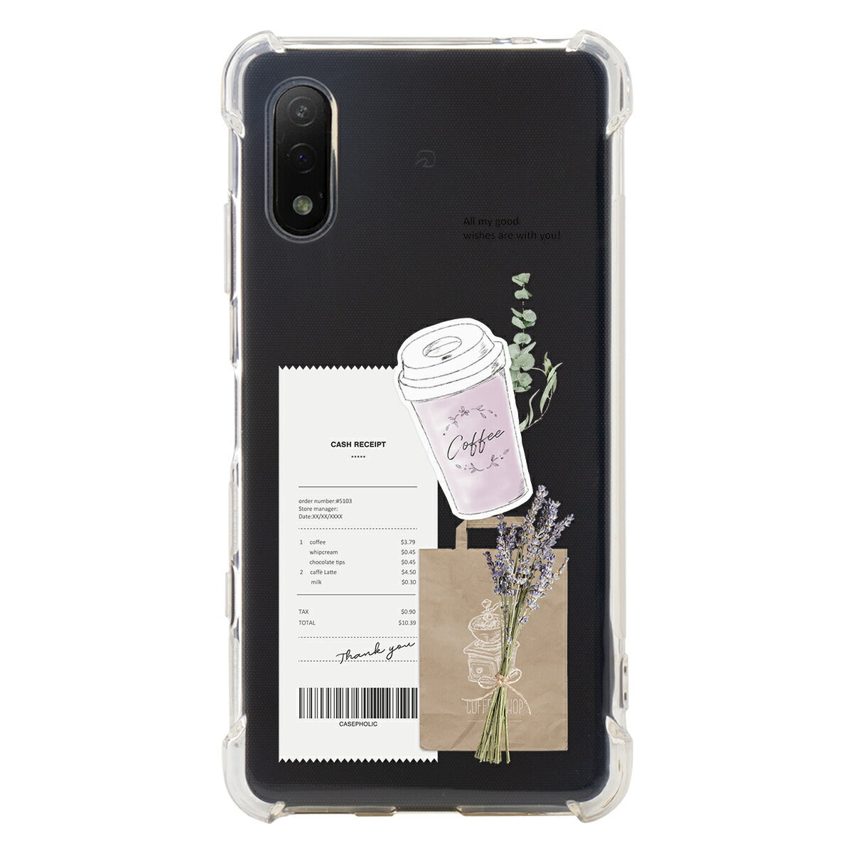Xperia 各機種対応 名入れ カフェコラージュ柄 スマホケース