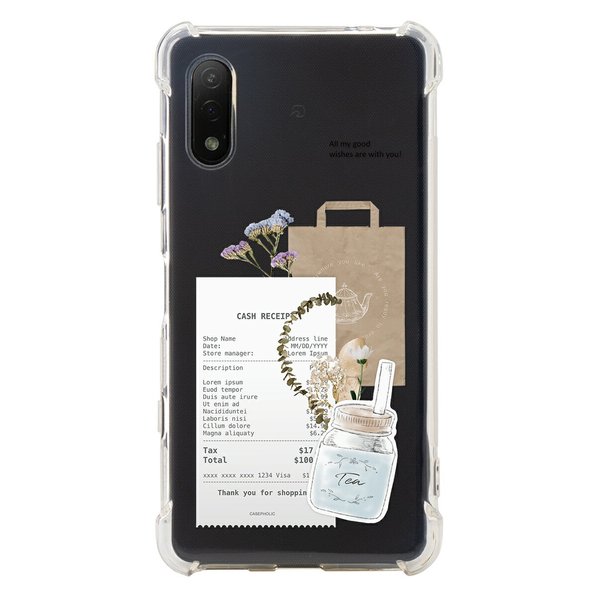 Xperia 各機種対応 名入れ カフェコラージュ柄 スマホケース