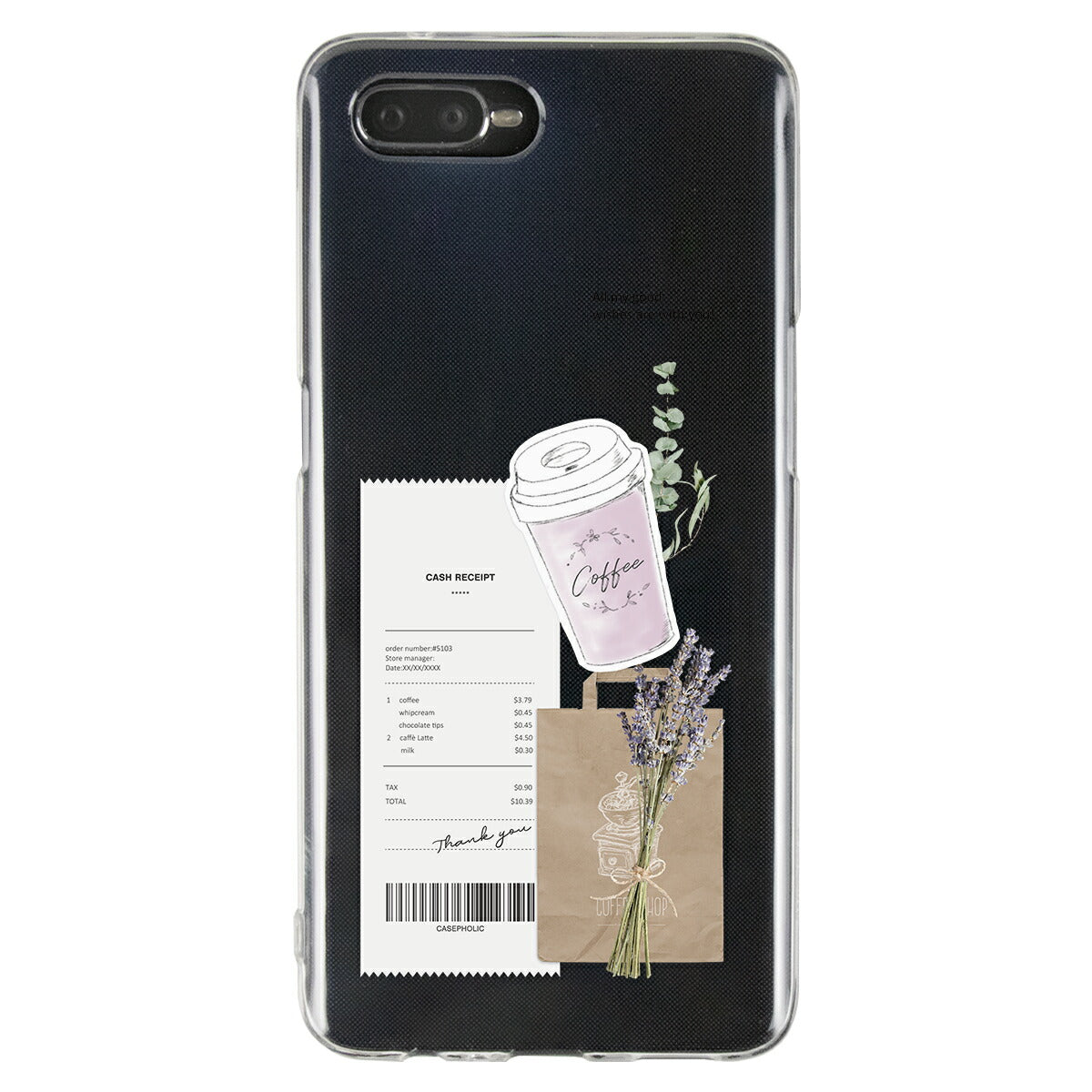 OPPO 名入れ対応 カフェコラージュ柄 スマホケース