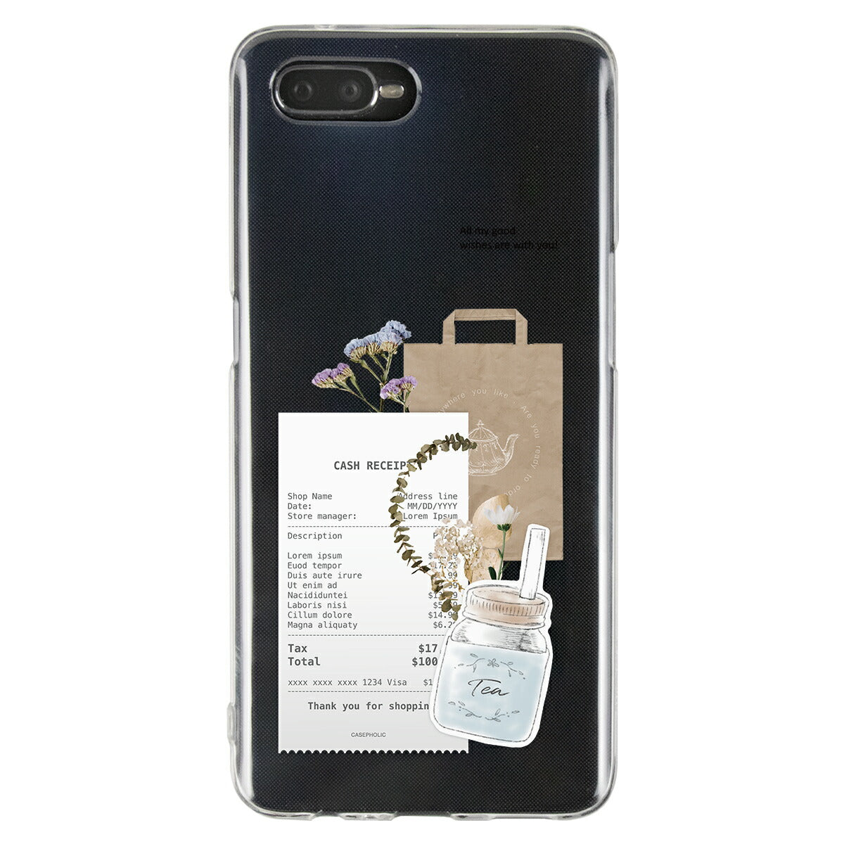 OPPO 名入れ対応 カフェコラージュ柄 スマホケース