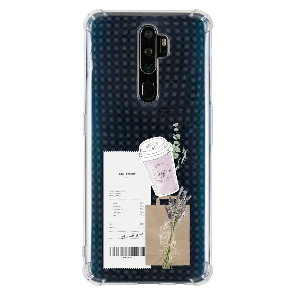 OPPO 名入れ対応 カフェコラージュ柄 スマホケース