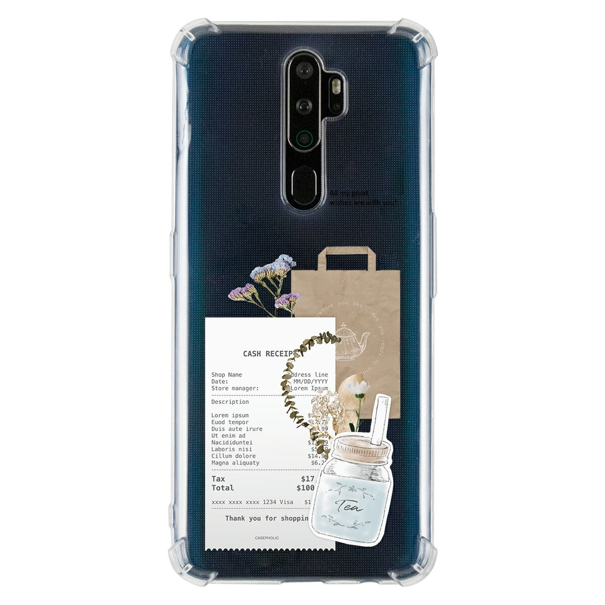 OPPO 名入れ対応 カフェコラージュ柄 スマホケース
