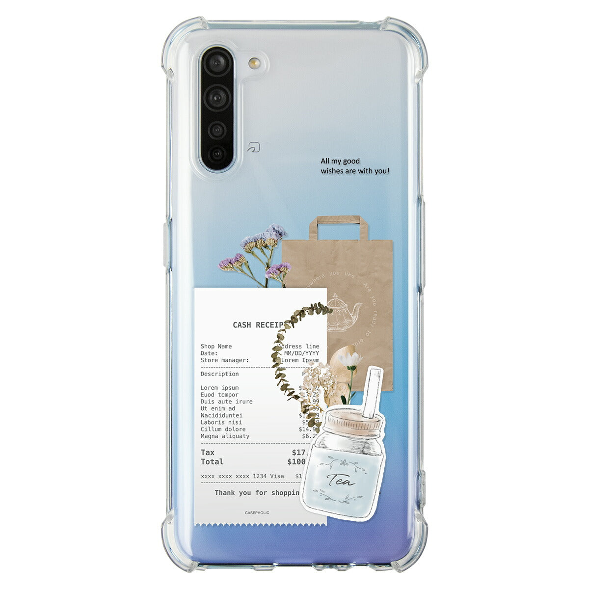OPPO 名入れ対応 カフェコラージュ柄 スマホケース